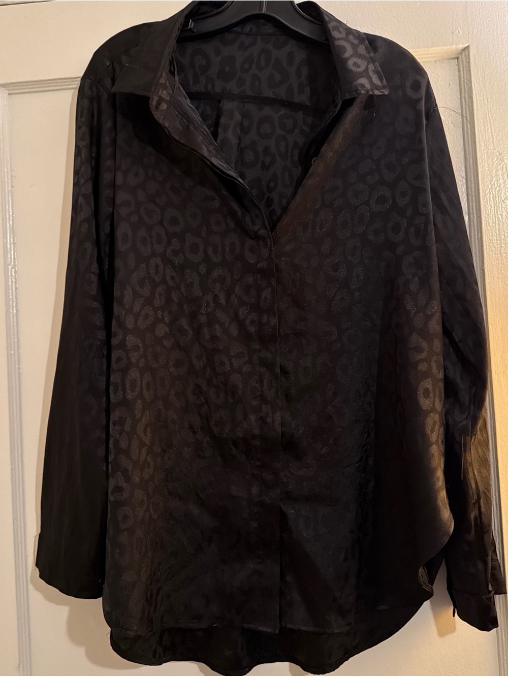 Time and Tru Black Leopard-Print Button Down Shirt